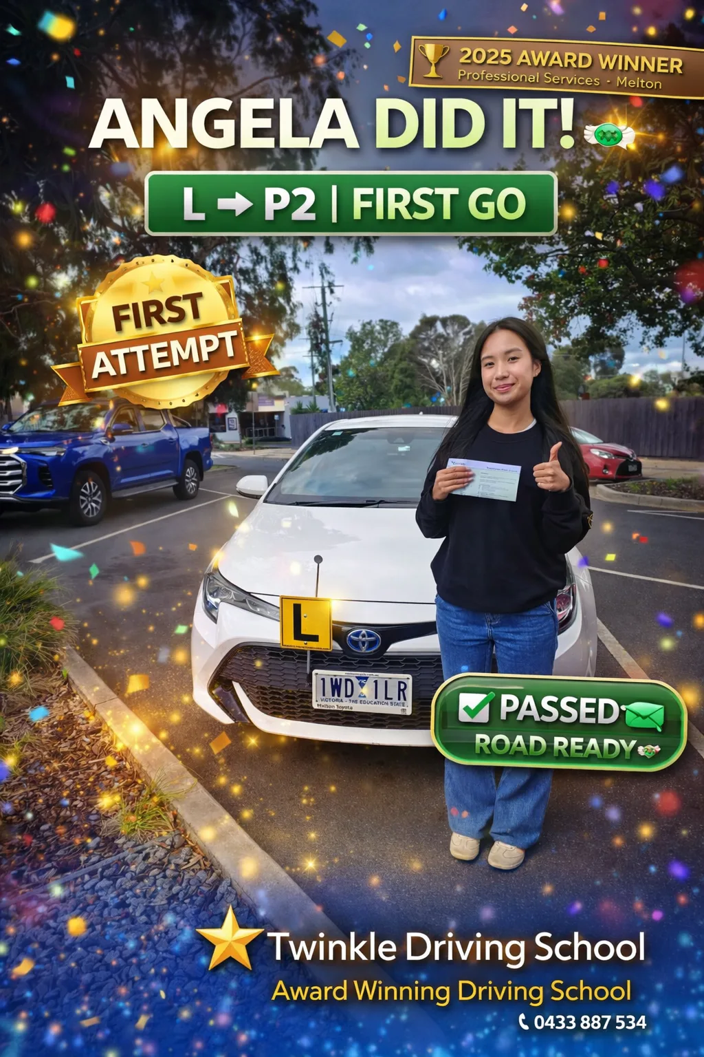 Learner driver passing test first attempt