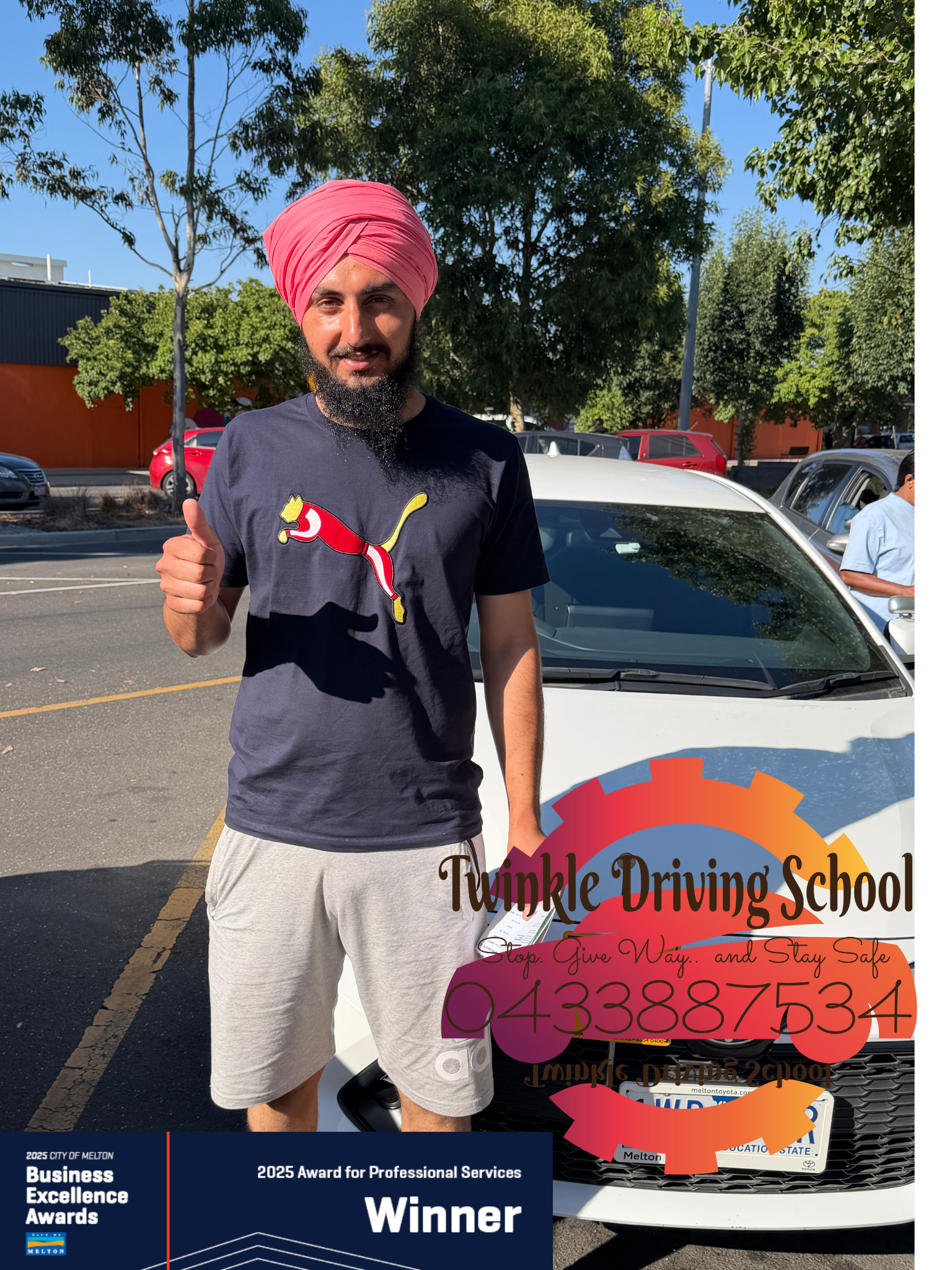 Happy student with P plates after driving test